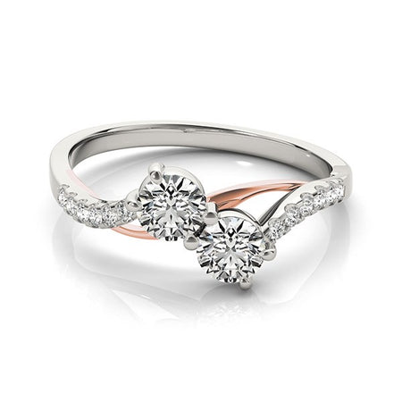 (5/8 cttw) - Two Stone Diamond Ring W/ Curved Band - 14k White And Rose Gold