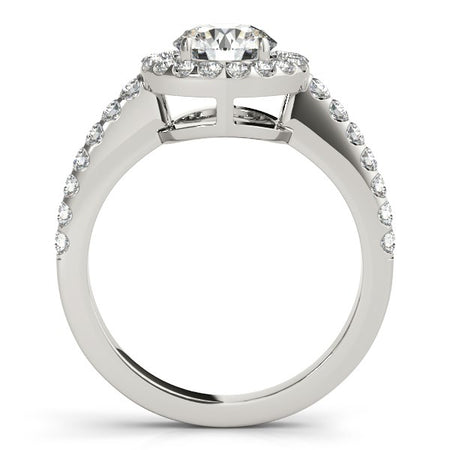 (1 1/2 cttw) Classic W/ Pave Halo Diamond Engagement Ring - 14k White Gold