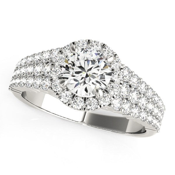 (1 5/8 cttw) Graduated Pave Set Shank Diamond Engagement Ring - 14k White Gold