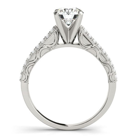 (1 1/3 cttw) Pronged Diamond Antique Style Engagement Ring - 14k White Gold