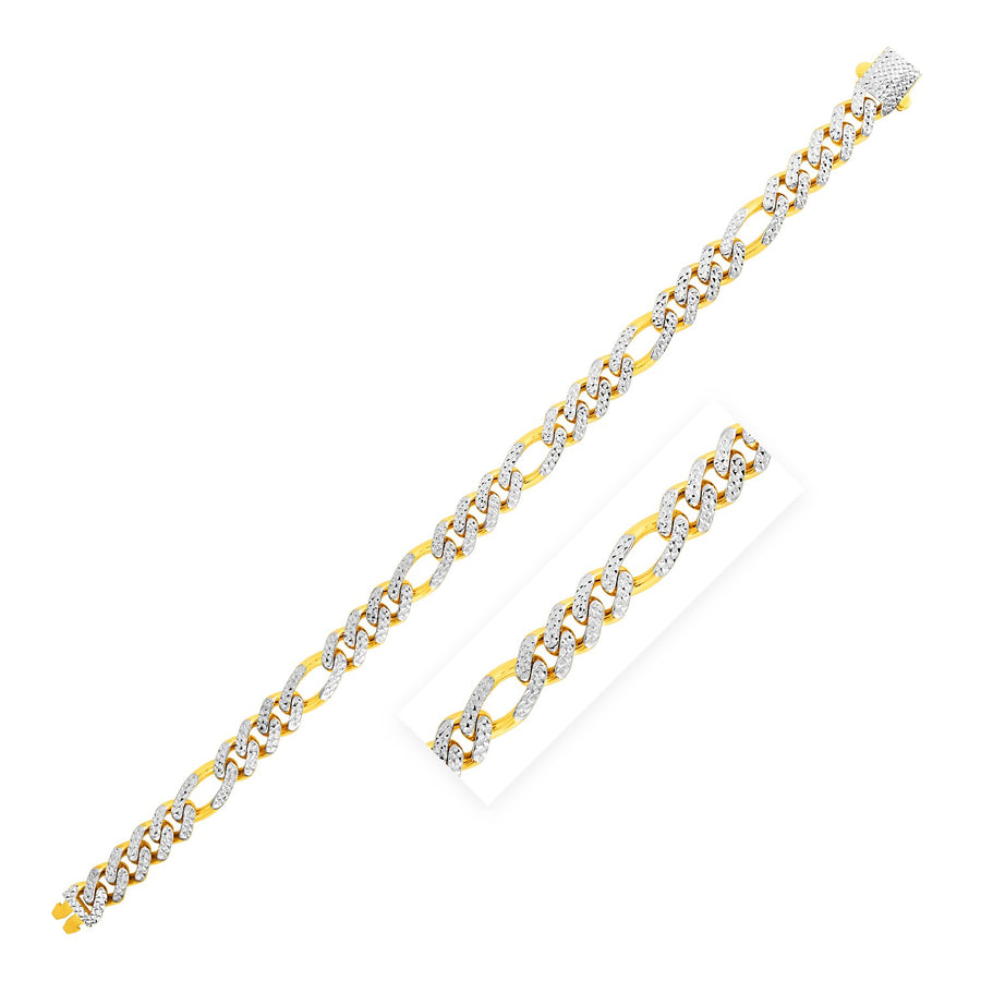 Modern Lite Figaro with White Pave Bracelet in 14K Yellow Gold (8.0mm)