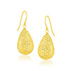 14k Yellow Gold Honeycomb Texture Large Teardrop Drop Earrings