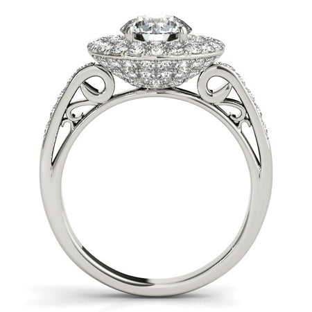 (2 cttw) Diamond W/ Two-Row Pave Border Engagement Ring - 14k White Gold