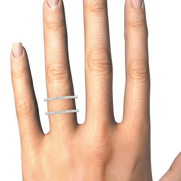 (1/3 cttw) Dual Band Design Ring W/ Diamonds - 14k White Gold