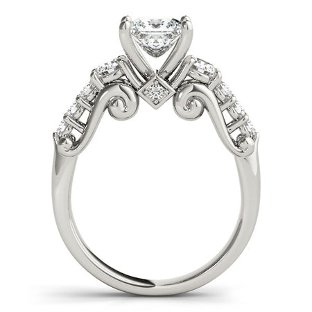 (1 3/4 cttw) 3 Stone Antique Design Diamond Engagement Ring - 14k White Gold
