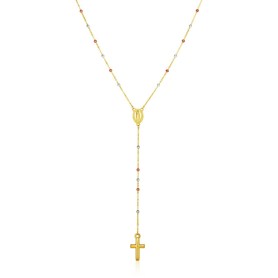 Lariat Rosary Necklace - 14k Tri Color Gold