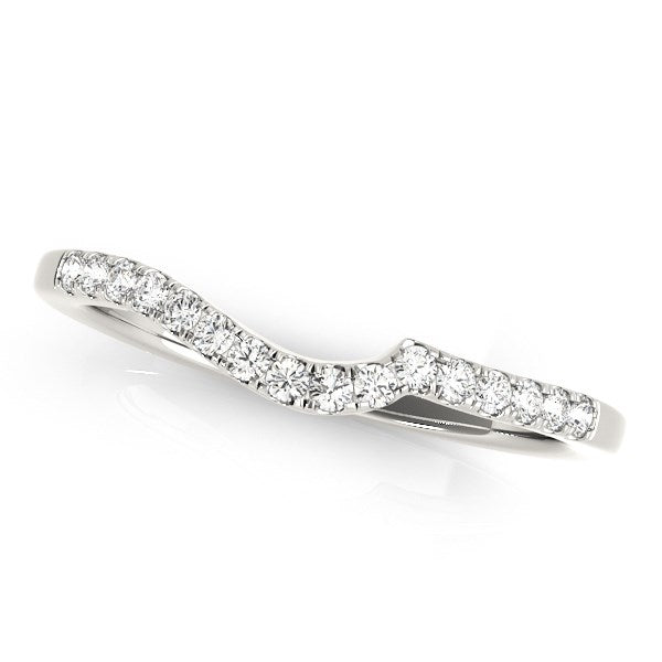 (1/6 cttw) Curved Style Pave Diamond Wedding Ring - 14k White Gold