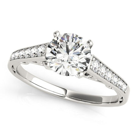 (1 1/4 cttw) Cathedral Design Diamond Engagement Ring - 14k White Gold