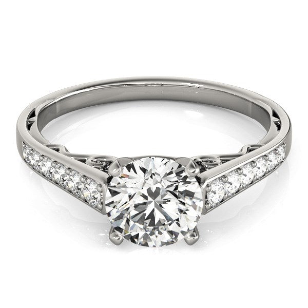 (1 1/4 cttw) Cathedral Design Diamond Engagement Ring - 14k White Gold