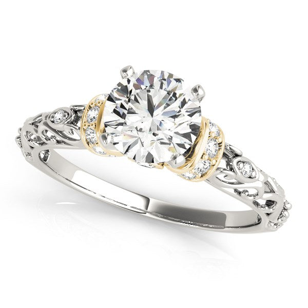 (1 1/8 cttw) Antique Style Diamond Engagement Ring - 14k White And Yellow Gold