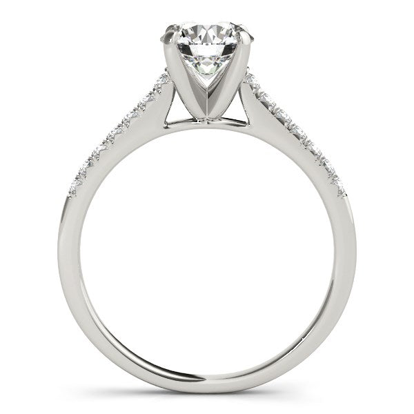 (1 1/8 cttw) Single Row Scalloped Set Diamond Engagement Ring - 14k White Gold