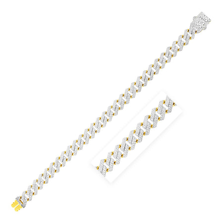 14k Two Tone Gold Polished Modern Lite Edge Chain with Pave Bracelet