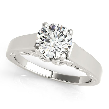 (1 cttw) Antique Style Solitaire Round Diamond Engagement Ring - 14k White Gold