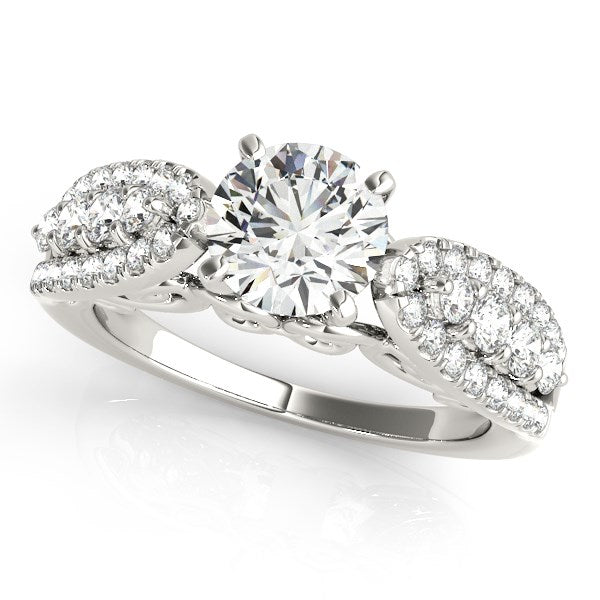 (1 1/2 cttw) Multirow Shank Round Diamond Engagement Ring - 14k White Gold