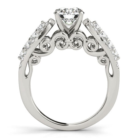 (1 1/2 cttw) Multirow Shank Round Diamond Engagement Ring - 14k White Gold