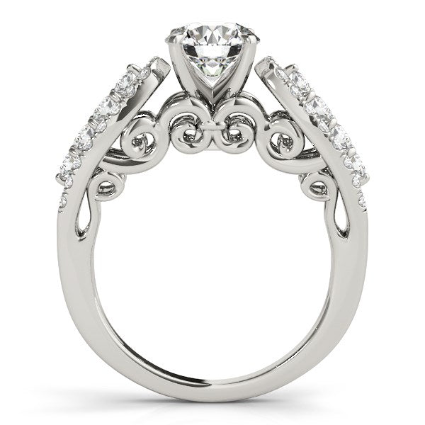 (1 1/2 cttw) Multirow Shank Round Diamond Engagement Ring - 14k White Gold
