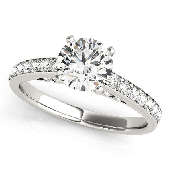 (1 3/8 cttw) Single Row Prong Set Diamond Engagement Ring - 14k White Gold