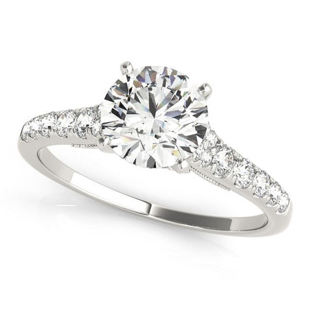 (1 3/4 cttw) Diamond Engagement Ring W/ Single Row Band - 14k White Gold