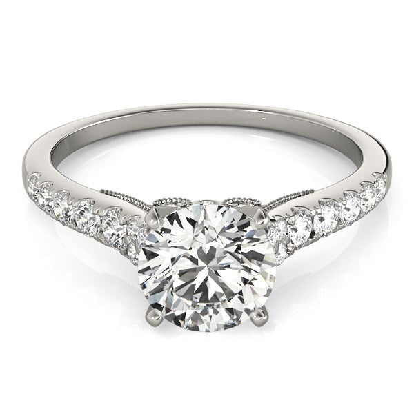 (1 3/4 cttw) Diamond Engagement Ring W/ Single Row Band - 14k White Gold