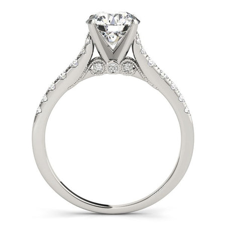 (1 3/4 cttw) Diamond Engagement Ring W/ Single Row Band - 14k White Gold