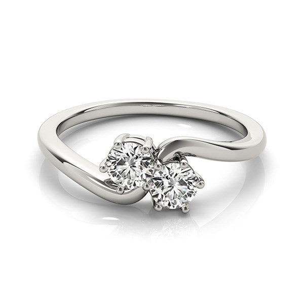 (1/2 cttw) Solitaire Two Stone Diamond Ring - 14k White Gold