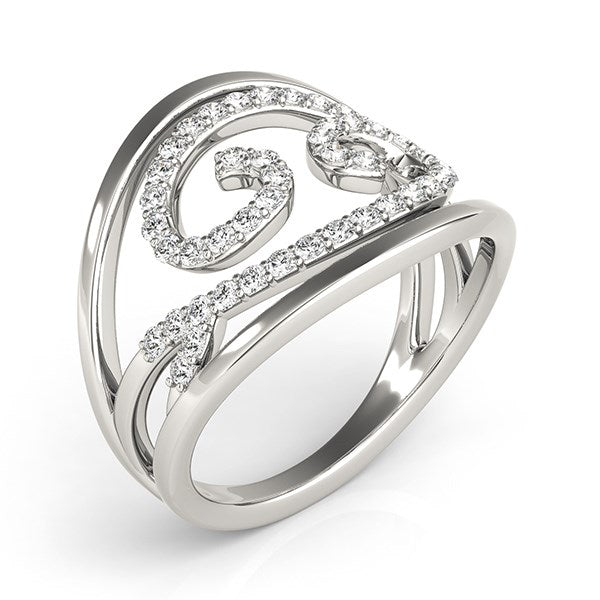 (1/2 cttw) Swirl Design Diamond Ring - 14k White Gold