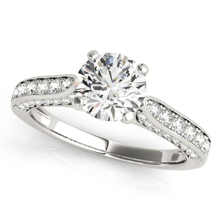 (1 1/2 cttw) Round Cathedral Diamond Engagement Ring - 14k White Gold
