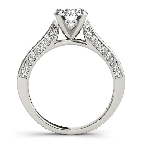 (1 1/2 cttw) Round Cathedral Diamond Engagement Ring - 14k White Gold