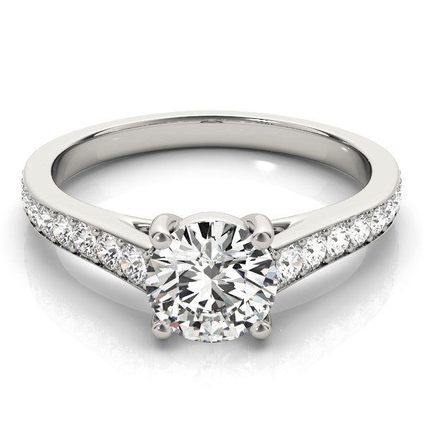 (1 1/3 cttw) Graduated Single Row Diamond Engagement Ring - 14k White Gold