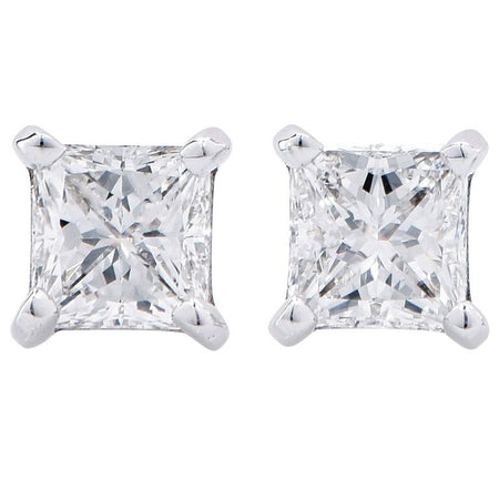 1/2-2 Carat Total Weight Princess Diamond Stud Earrings 