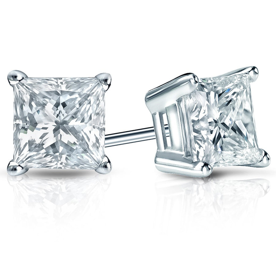 1/2-2 Carat Total Weight Princess Diamond Stud Earrings 