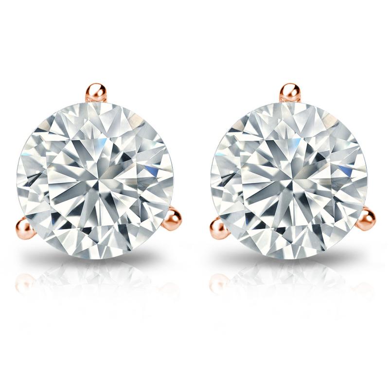 14K Gold round SINGLE Diamond Stud Earring (0.08Cttw, Good, I2-I3) 3-Prong Martini Set, Screw-Back