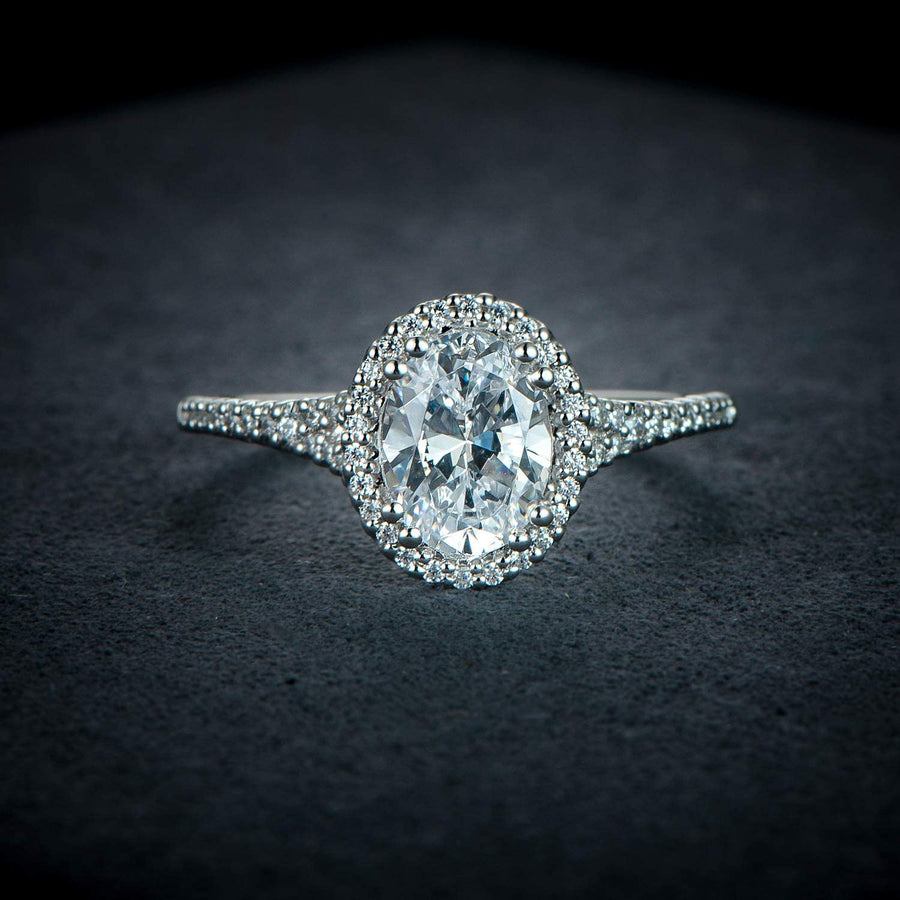 Petite Micropave Halo D Color VVS 1.5 Carat Oval Cut Moissanite Engagement Ring for Women