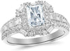 1.75 Ctw Radiant Cut Double Row Baguette and round Halo 14K White Gold Diamond Engagement Ring (H-I Color I1-I2 Clarity 1 Ct Center)