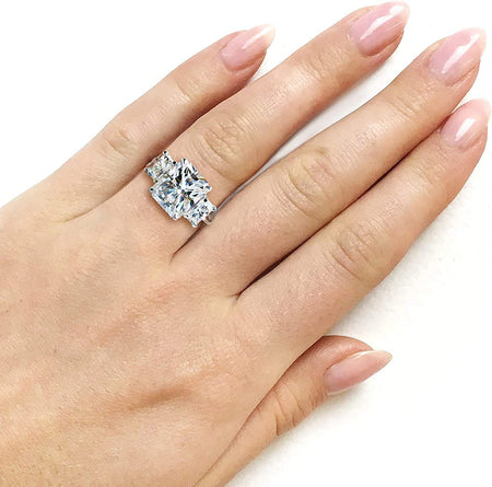 6 3/4 Carats Forever One Radiant Moissanite 3-Stone Statement Ring 14K White Gold