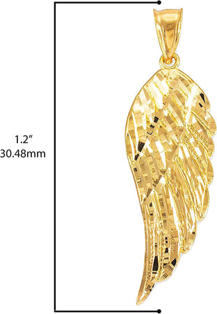 14K Yellow Gold Dangling 1-1/5" Angel Wing Charm Pendant Necklace with Rolo Chain - Your Choice of Chain Lengths
