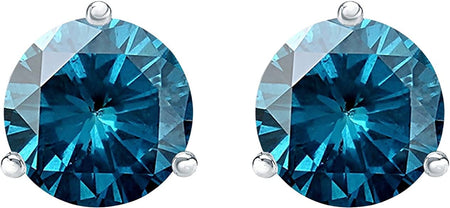1/2-10 Carat Total Weight Blue Diamond Stud Earrings 3 Prong Screw Back