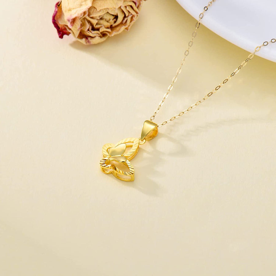 Solid 18K Gold Butterfly Necklace for Women, Real Gold Chain Butterfly Pendant Necklace Anniversary Birthday Jewelry Gifts for Her, 16-18 Inch