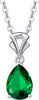 14K Solid White Gold Teardrop Pendant Birthstone Necklace Birthday Gifts for Mom Women Girls, Sterling Silver Chain 16