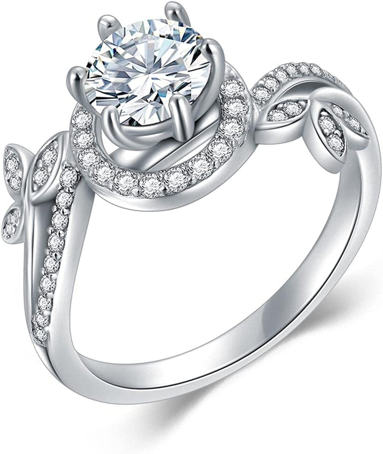 1.38 Carat (Ctw) D-VVS1 Moissanite Engagement Rings for Women Platinum Plated Silver Rings Moissanite Rings