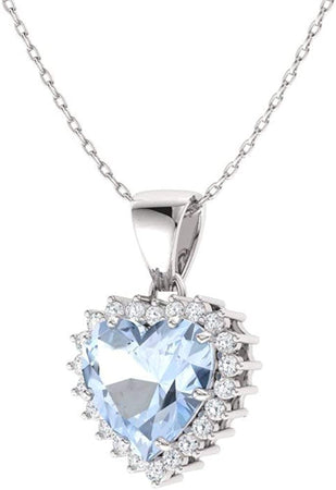 Natural and Certified Heart Cut Gemstone and Diamond Halo Necklace in 14K White Gold | 1.14 Carat Pendant with Chain