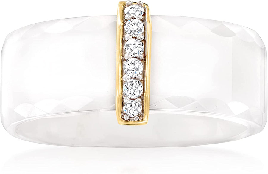 White Ceramic and .10 Ct. T.W. Diamond Ring with 14Kt Yellow Gold