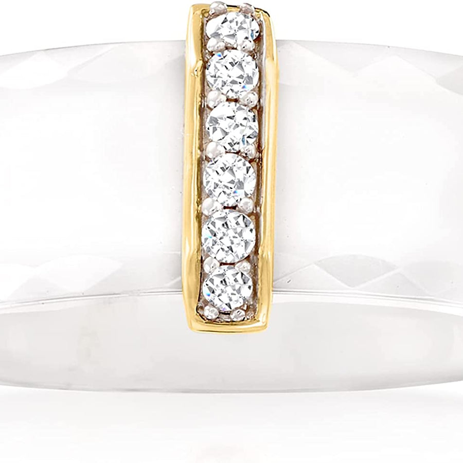 White Ceramic and .10 Ct. T.W. Diamond Ring with 14Kt Yellow Gold