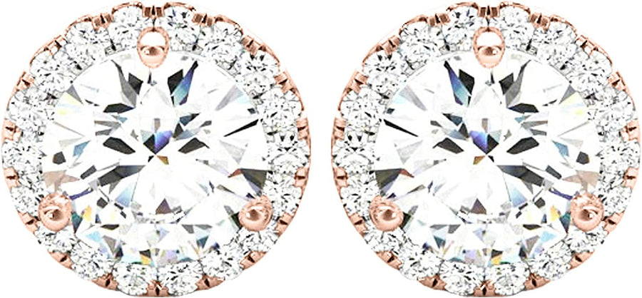 1-5 Carat round Halo Diamond Earrings 14K Gold Value Collection Push Back