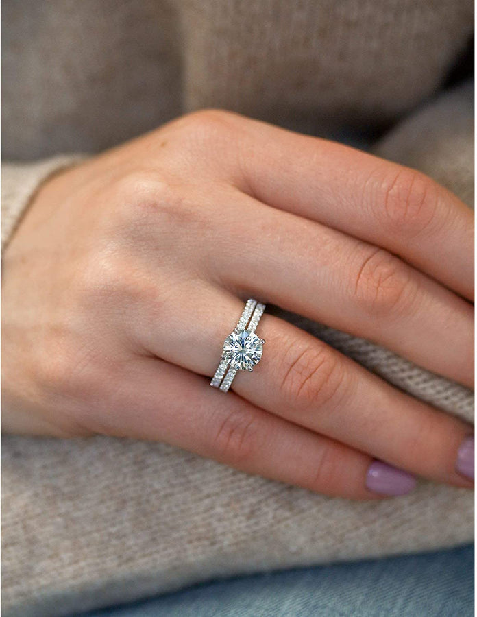 2Ct round Moissanite Fancy Hidden Halo Set