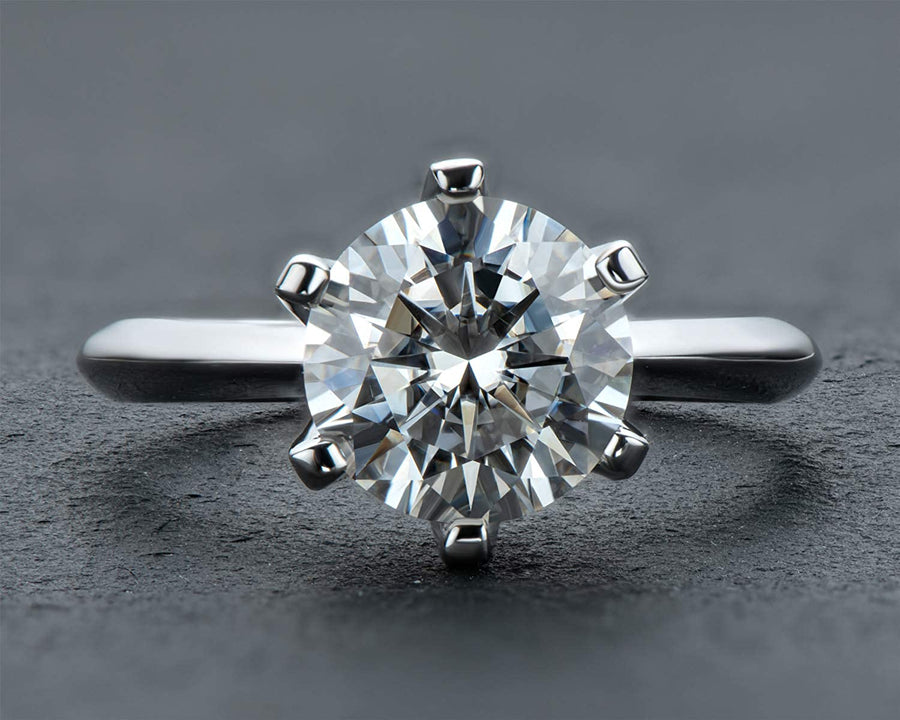 0.5-3 Carat Moissanite Ring, Platinum Plated Sterling Silver round Cut Solitaire Ring for Women, Engagement, Promise, Wedding