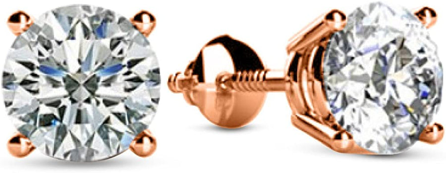 1/2-2 Carat Total Weight round Diamond Stud Earrings 4 Prong Screw Back (G Color VS1 Clarity)