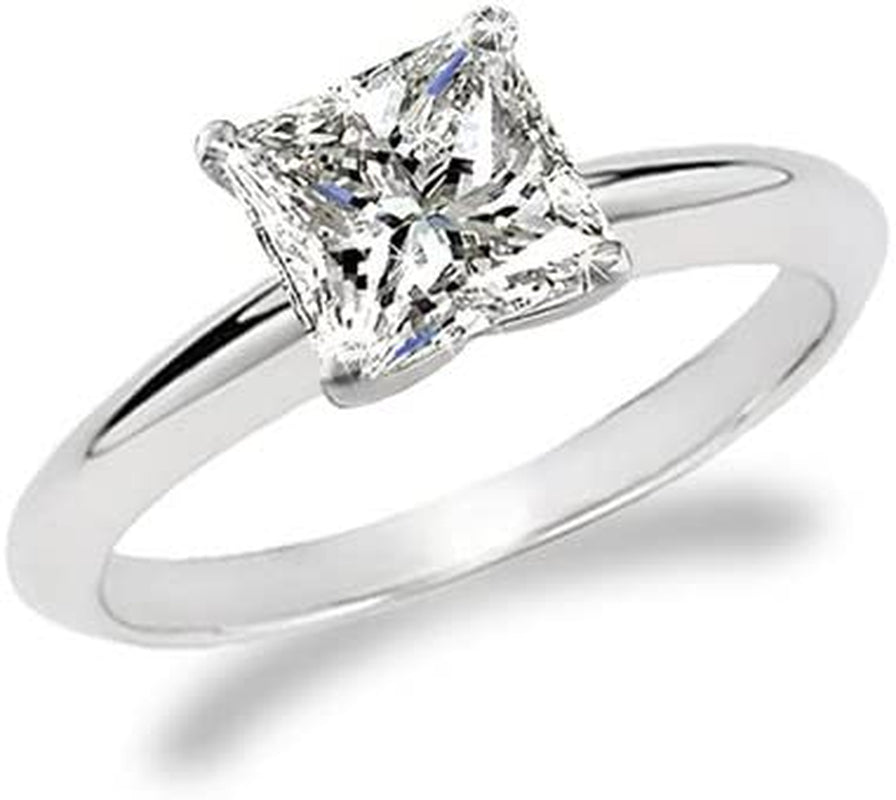 3/4 Carat Princess Cut Diamond Solitaire Engagement Ring 14K White Gold (H-I, I1, 0.74 C.T.W) Very Good Cut