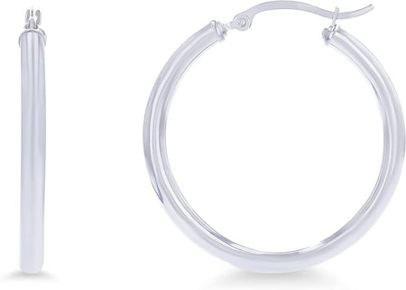 14K Yellow or White Gold 3Mm Solid Polished round Hoop Earrings for Women | 3Mm Thick | Classic Style | Hoop Earrings | Secure Click-Top | Polished Earrings, 15Mm-90Mm