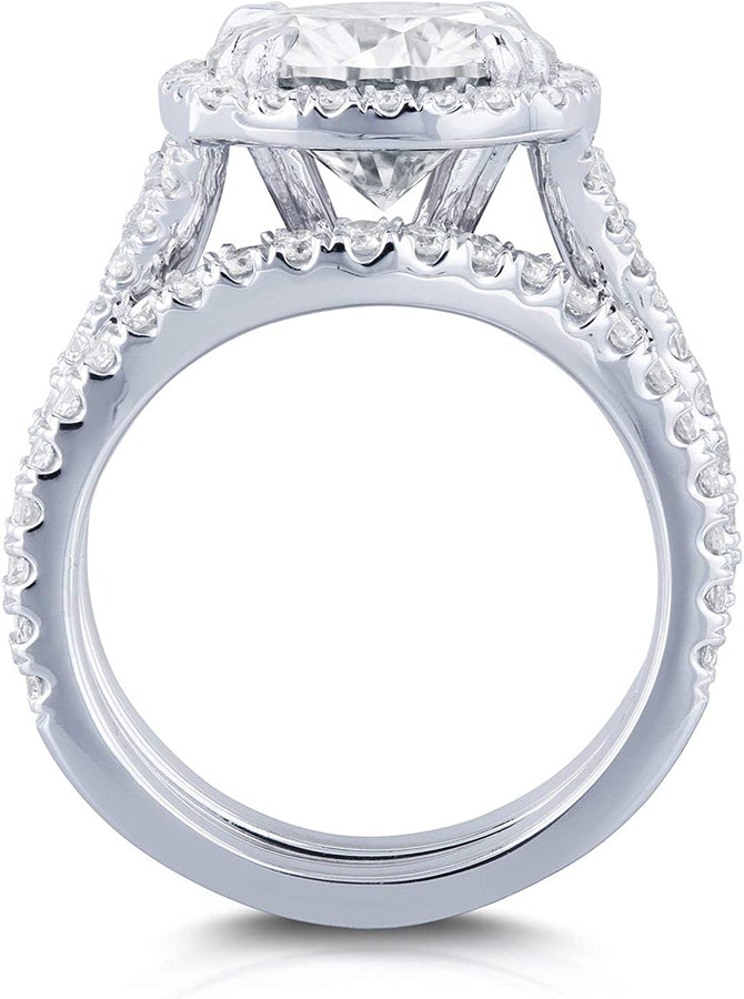 round G-H Moissanite Cushion Halo Bridal Wedding Set 4 CTW 14K White Gold